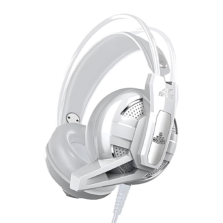 Ant Esports H520W Gaming Headset with Mic, 50mm Bass Drivers, Wired 3.5mm Over Ear Headphones, Noise Isolating, Lightweight Comfortable Headset for PC, PS4, Xbox One, Switch, Mobile Gaming (White)